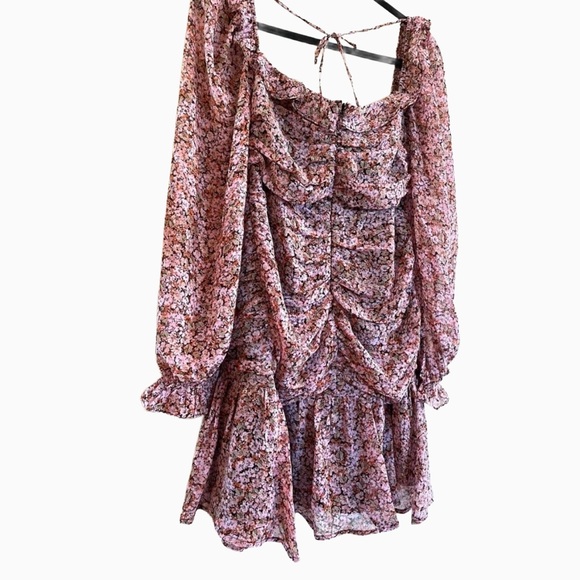 ASTR the Label Carmella Floral Smocked Mini Dress Puff Sleeve Ruffle Large - Picture 6 of 11